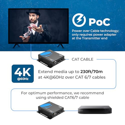OREI HDMI Over Ethernet Extender via CAT6/7 - 4K@60Hz Resolution - HDMI 2.0