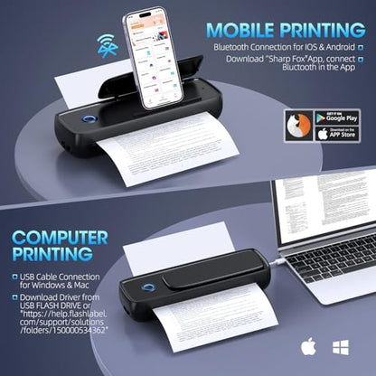 Alinayee 12.2"x3.93"x4.84" Inkless Portable Thermal Printer Monochrome Bluetooth/USB Connectivity
