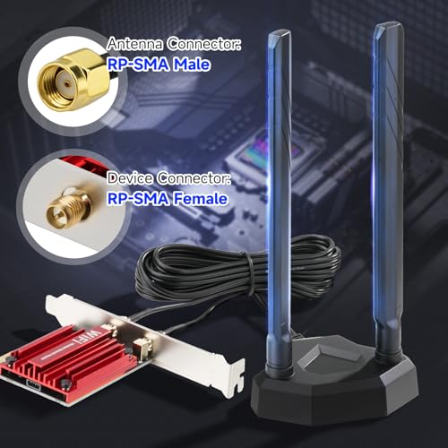 Eightwood Tri-Band WiFi 7 Antenna EWAN0113 2.4GHz 5GHz 6GHz RP-SMA Black
