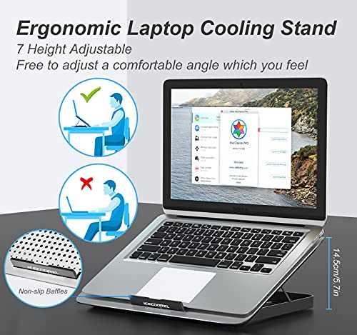 ICE COOREL 15-17 Inch Laptop Cooling Pad, 1 Big Fan, Adjustable Height, Aluminum Construction, Two USB Port, Silver