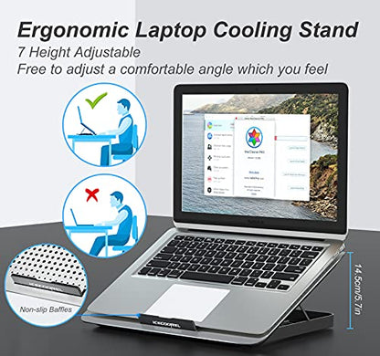 ICE COOREL 15-17 Inch Laptop Cooling Pad, 1 Big Fan, Adjustable Height, Aluminum Construction, Two USB Port, Silver