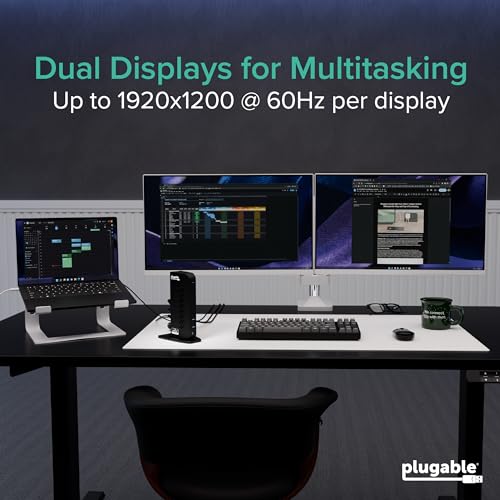 Plugable UD-3900Z USB 3.1 Dual HDMI Docking Station, 10 Ports, for macOS, Windows, ChromeOS