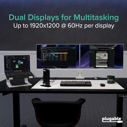 Plugable UD-3900Z USB 3.1 Dual HDMI Docking Station, 10 Ports, for macOS, Windows, ChromeOS