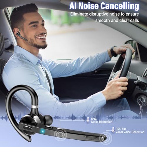 Thunelec Wireless Bluetooth 5.3 Earpiece G9 90 Hours Active Noise Cancellation Single-Ear Headset