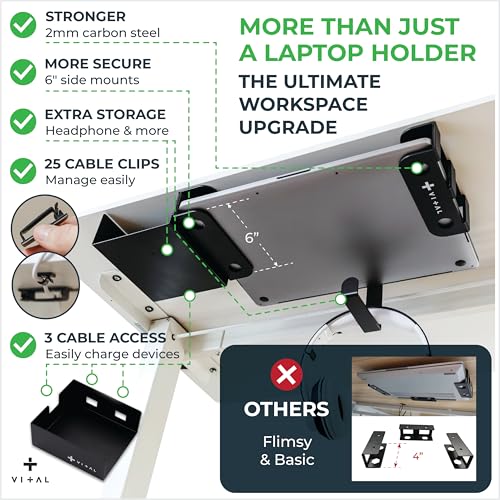 VI+AL 6x2x2 Carbon Steel Under Desk Laptop Mount - Mat Black - B0CK1H6M9M