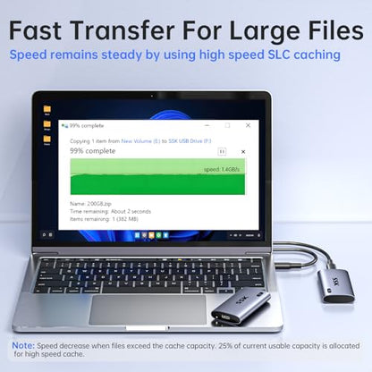SSK 1TB SD600 External Solid State Drive, USB 3.2 Gen 2x2, 2000MB/s Read/Write Speed, M2 Form Factor, 2.5" Aluminum Case