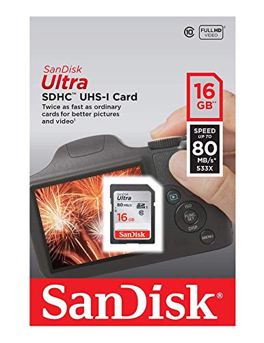 SanDisk 16GB SDSDUNC-016G-GN6IN Class 10 SDHC UHS-I Memory Card, 80MB/s Read Speed, Temperature Proof