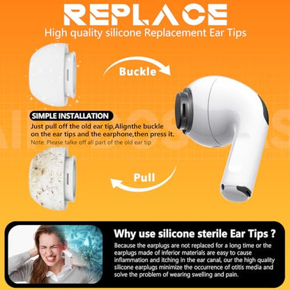 Inesore 4 Pairs Replacement Ear Tips for AirPods Pro 1st/2nd Generation, White, Silicone, Educational Accessory