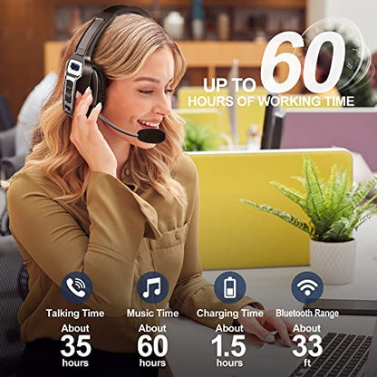 Sarevile KH-23 Black On Ear Bluetooth Headset with Voice Control, Bluetooth 5.2, 60-Hour Battery Life, Dynamic Driver