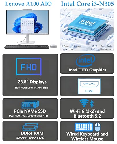 Lenovo 24 A100 23.8" 1920x1080 AIO SSD All-in-One PC