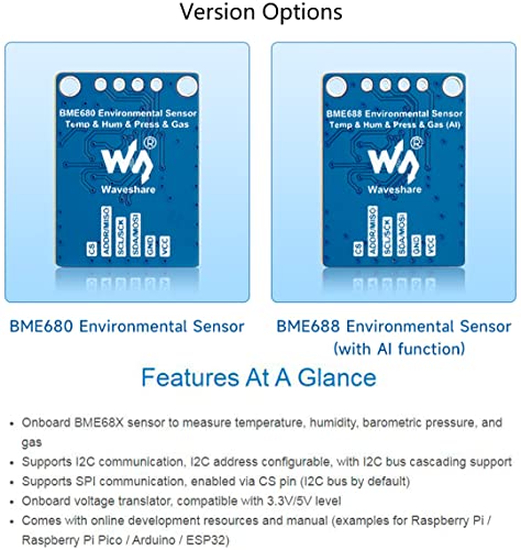 Waveshare 1.06 x 0.78 x 0.11 inches BME688 Environmental Sensor 3.3 Volts ±0.5℃ Digital Compact Device Air Quality Monitor