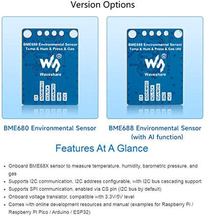 Waveshare 1.06 x 0.78 x 0.11 inches BME688 Environmental Sensor 3.3 Volts ±0.5℃ Digital Compact Device Air Quality Monitor