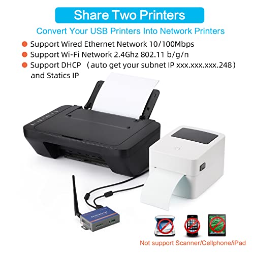 CHEECENT 3.82 x 2.6 x 0.98 inches Wireless Print Server CR202 USB 2.0 2-Port