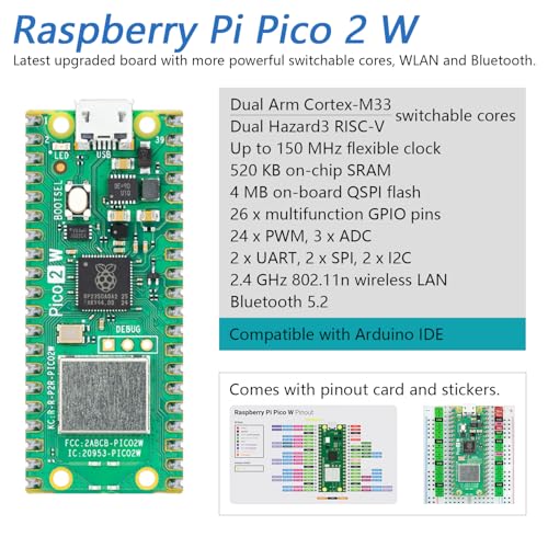 Freenove 4MB FNK0065EE Raspberry Pi Pico 2 W Board Dual Cortex-M33 RISC-V Microcontroller Development Board