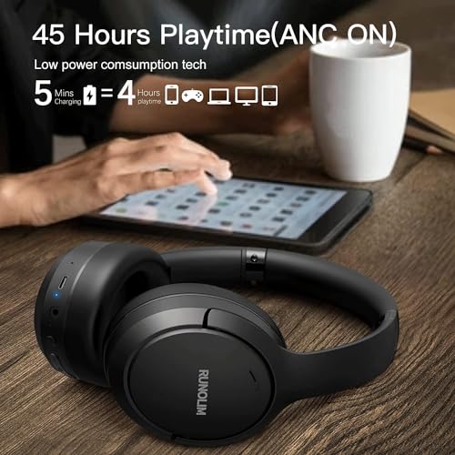 RUNOLIM RUWH301AB-US3 Wireless Over-Ear Headphones Bluetooth 6.0 Active Noise Cancelling