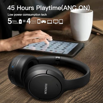 RUNOLIM RUWH301AB-US3 Wireless Over-Ear Headphones Bluetooth 6.0 Active Noise Cancelling