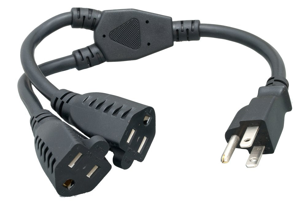 Cablelera 14 Inches Power Cord Extension and Splitter NEMA 5-15P to NEMA 5-15R x 2 16 AWG 13A 125V ZWACPQAG-14 Black