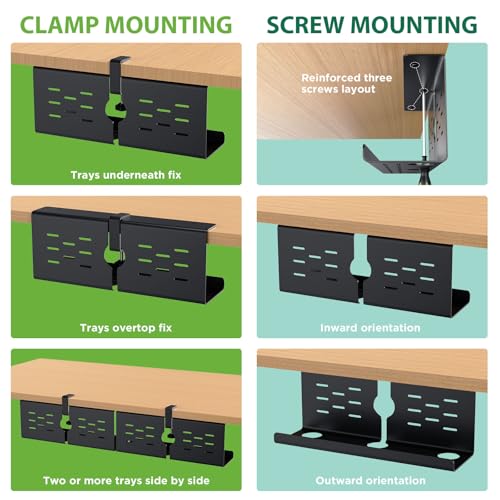 KEEGH 16" L x 4.5" W x 6" H Desk Cable Management Tray, Mounting Options, Black