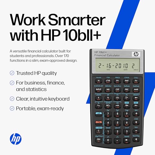 HP 4 Inch Black HP 10bII+ LCD Financial Calculator