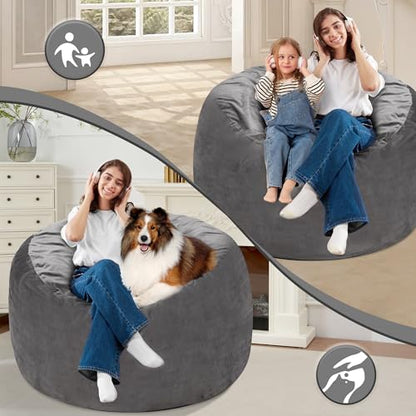 Homguava 3FT Bean Bag Chair Model 08016 Silver Grey