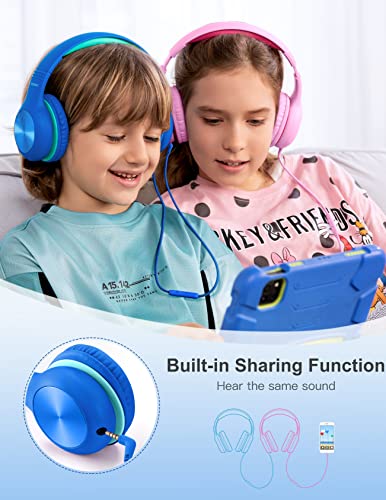 Nabevi BH100 Over Ear Headphones for Children, Wired Design with Adjustable Volume Limit, Built-in Microphone, Compatible with Most Devices