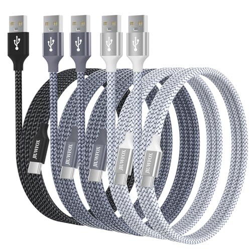 JIUWFOX 5-Piece USB to USB-C Cable Set, Male to Male, 3/3/6/6/10 ft, 3A Fast Charging