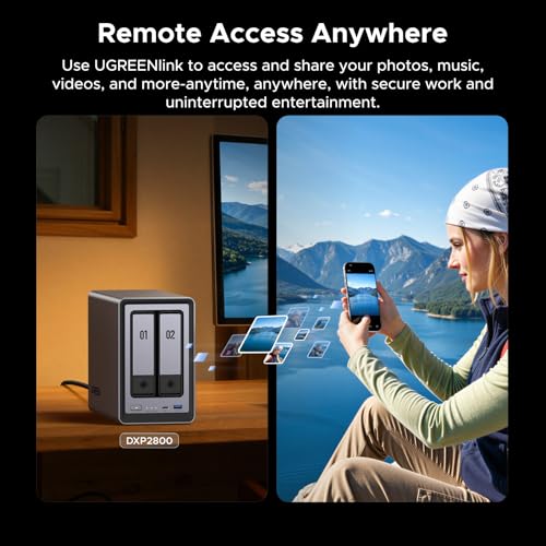 UGREEN 2-Bay NAS DXP2800 64TB Network Attached Storage, SATA, Dust Resistant, USB Connectivity, Desktop & Laptop Compatible