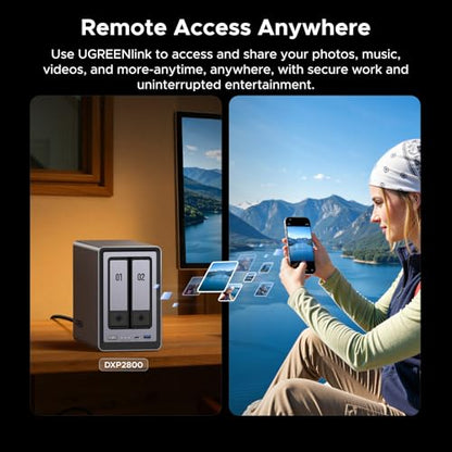 UGREEN 2-Bay NAS DXP2800 64TB Network Attached Storage, SATA, Dust Resistant, USB Connectivity, Desktop & Laptop Compatible