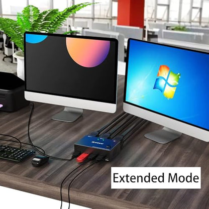 MLEEDA KVM Switch 2-Port HDMI 4K @60Hz Dual Monitor Controller Model KC-KVM202-B
