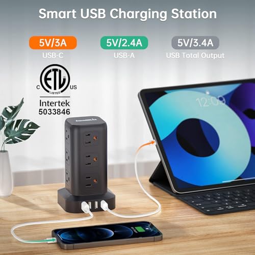 SMALLRT 12 Outlets Model ZYC06 Power Strip Tower with 4 USB Ports