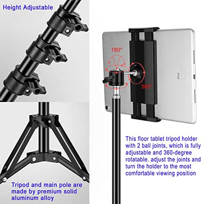SAMHOUSING Tripod Floor Stand Model 21, Adjustable Height 42.5-165 cm, Compatible with Multiple Tablet and Smartphone Models, Aluminum Construction