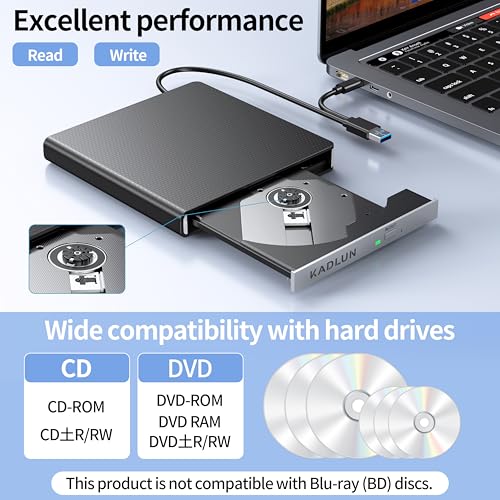 Kadlun 5.6" External CD DVD Drive SY905 USB 3.0 USB Type C Optical Drive