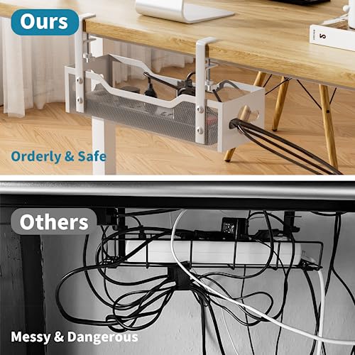 Litwaro 13.38" Under Desk Cable Management Tray Clamp-On Metal Organizer