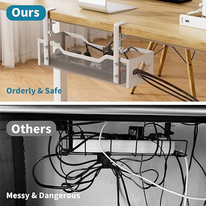 Litwaro 13.38" Under Desk Cable Management Tray Clamp-On Metal Organizer