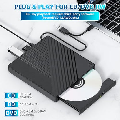 LLMHHKYK 5-in-1 External Blu-ray Drive BD051 USB 3.0 & Type-C Optical Drive