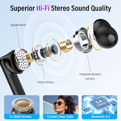 Thunelec U9 Wireless Earbuds Bluetooth 5.4 Touch Control with Noise Cancellation