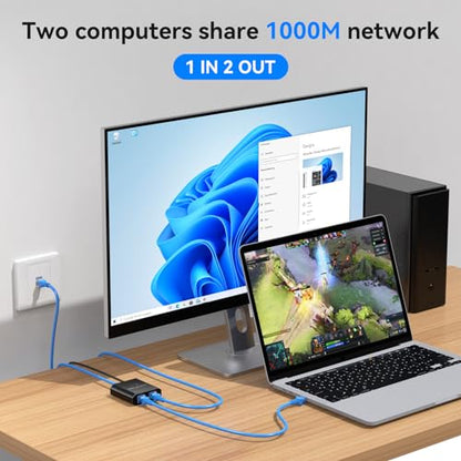 AILVLVNG Ethernet Splitter 1 Port to 2 RJ45 1000Mbps Unmanaged