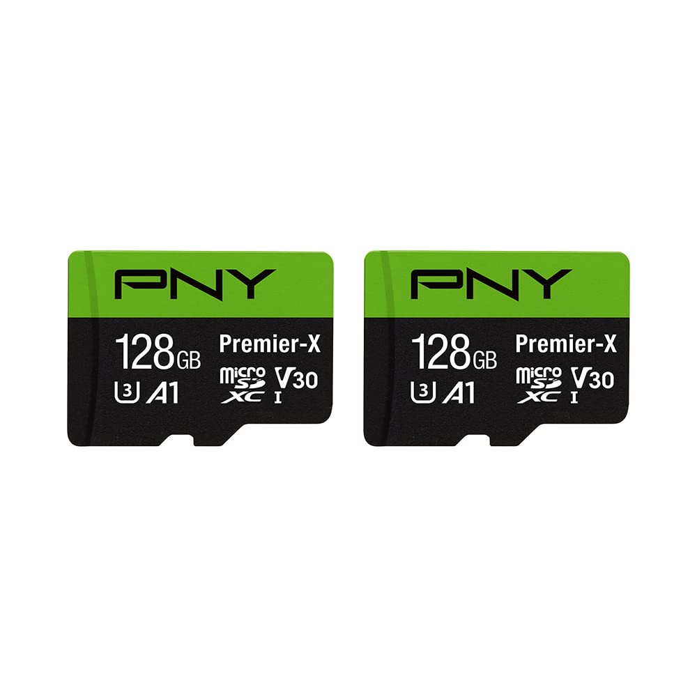 PNY 128GB P-SDU128X2V31100PX-GE Premier-X microSDXC Flash Memory Card 2-Pack Class 10 UHS-I V30 100MB/s