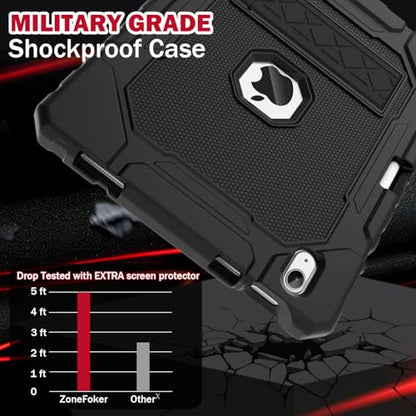 ZoneFoker 10.9"/11" iPad Case for A14/A16 2022/2025, Heavy Duty Coverage with Built-In Kickstand