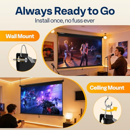 VIVOHOME 100 Inch VH555-BK 4K Projector Screen 16:9 Manual Retractable