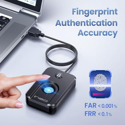 ineo 4.45x3.62x1.22in 3.2oz USB Fingerprint Reader Biometric Authentication Security Device