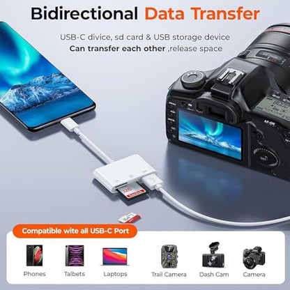 MBODMI 3 in 1 SD Card Reader USB Type C Adapter, for iPhone/Mac, Supports SD/MicroSD, USB A Connection