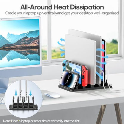KDD 6-Slot Vertical Laptop Stand Organizer for Laptops and Tablets, Dimensions: Fits Devices Up to 1.1" Thickness