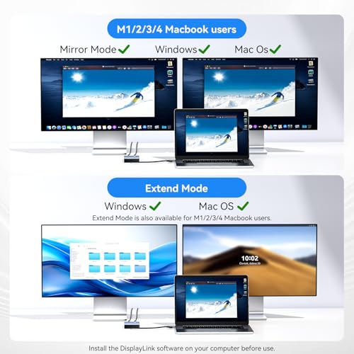 ACASIS USB C Dual HDMI Display Adapter, 4K@60Hz, 2 HDMI Ports, 3 USB-A Ports, 100W PD Charging, Model DS0602