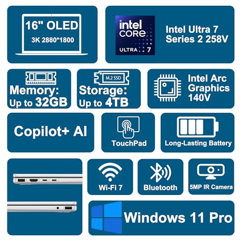 HP 16" 2880 x 1800 OLED Touchscreen Convertible Laptop 32GB DDR5 1TB SSD Intel Octa-Core Ultra 7 258V
