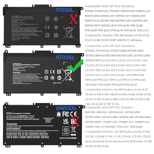VNYUNQWE 1 Count HT03XL Laptop Battery 41.9 Wh 11.55 V Lithium Ion Black