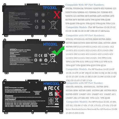 VNYUNQWE 1 Count HT03XL Laptop Battery 41.9 Wh 11.55 V Lithium Ion Black