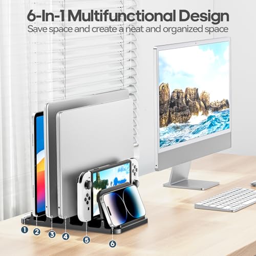 KDD 6-Slot Vertical Laptop Stand Organizer for Laptops and Tablets, Dimensions: Fits Devices Up to 1.1" Thickness