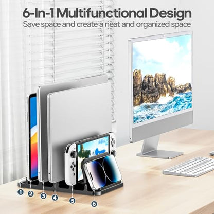KDD 6-Slot Vertical Laptop Stand Organizer for Laptops and Tablets, Dimensions: Fits Devices Up to 1.1" Thickness