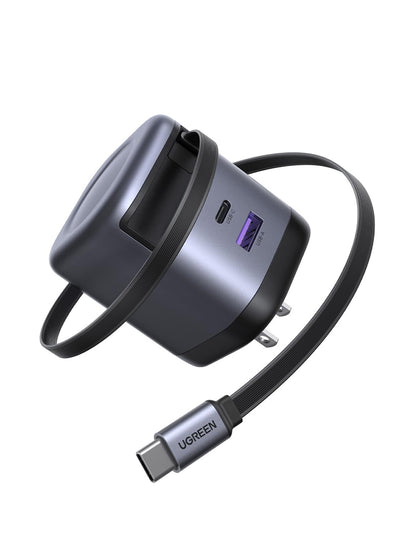 UGREEN 65W USB Type C Wall Charger with Built-in Retractable Cable, Model X605